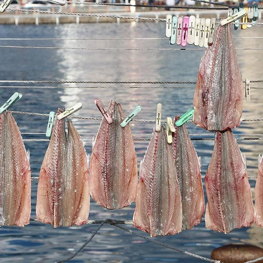 Fish drying at a port