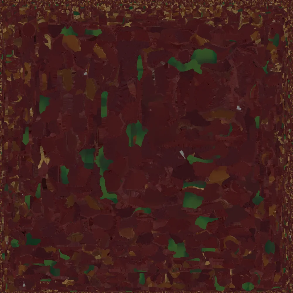 Retexture this backpack with aged burgundy leather, dark brown straps, antique brass buckles, and a charcoal wool blanket. Give the three potion bottles distinct emerald-green, amber, and deep-violet glass finishes. Add subtle leather creases, worn edges, and restrained brass patina. Rich handcrafted fantasy materials with clean separation between leather, metal, cloth, and glass. No symbols or lettering.