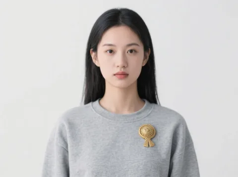 same woman, Add a nice brooch to the clothing

