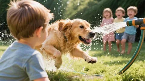 From a child's perspective, watching a puppy get rained on.