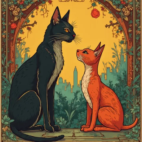 Mudcat and Redshank in Santiago, Chile in the style of art nouveau
