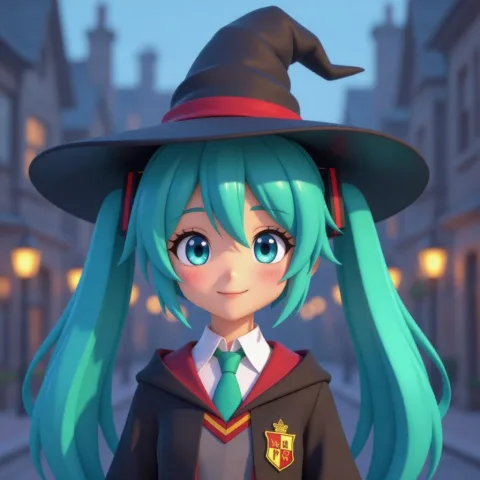 hatsune miku in disney and pixar  3d render in Harry Potter universe 