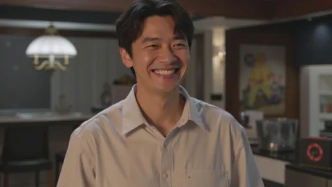 This man is cooking and smiling at the camera