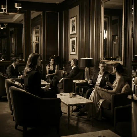 Add a new person to the left side of the image, with a style consistent with the existing photos: the same lens focal length, lighting direction, depth of field, and graininess. The new person's clothing matches the scene, while keeping the faces and postures of all the original people unchanged, resulting in a natural and unobtrusive overall effect.