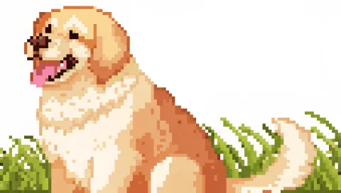 A cute golden retriever, sitting on the grass