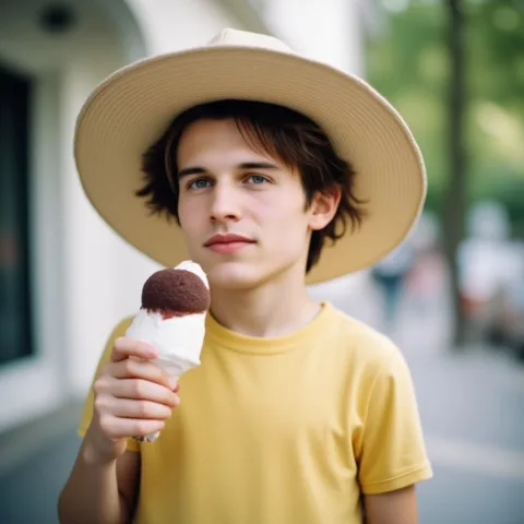 a young child is eating Icecream.
