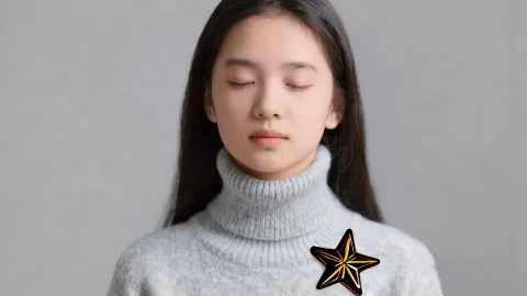 Pin a star brooch on a girl's dress.
