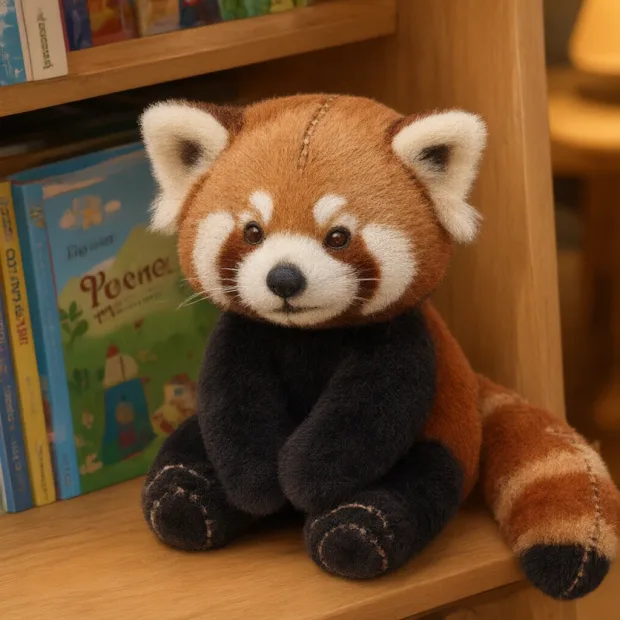 Turn this red panda into a plush toy: the same red panda as a soft, fuzzy stuffed anima… — Gambar yang dihasilkan oleh API Qwen Image 3.0 Image-To-Image