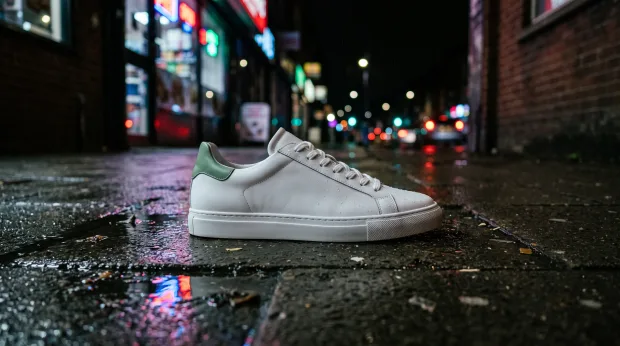 Place this exact sneaker on a wet city sidewalk at night, neon shop signs reflected in … — Image generated by Nano Banana 2.1 Image-To-Image API