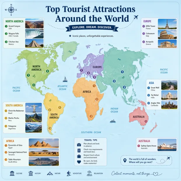 Generate a map of recommended tourist attractions around the world — Image generated by GPT Image 2 Text-To-Image API