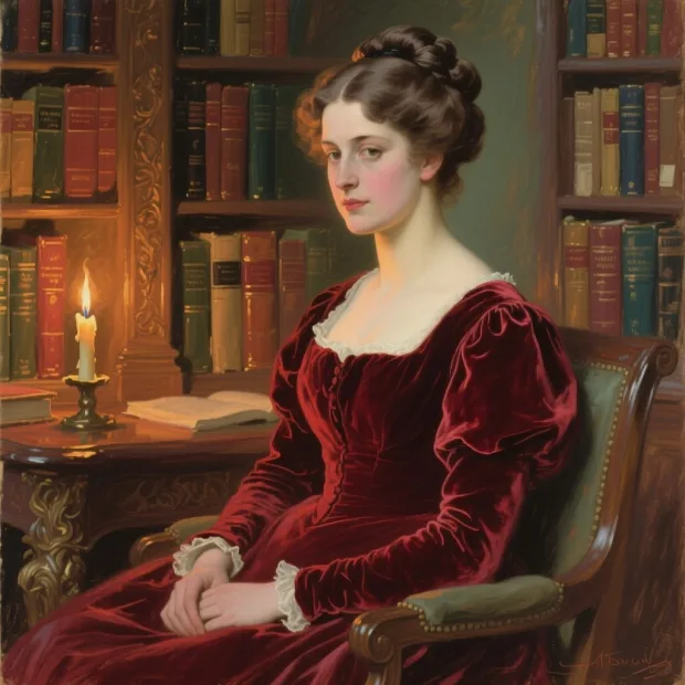 A Victorian noble lady with an elegant updo and a gentle gaze, wearing a deep red velve… — Image générée par l’API Qwen Image Text-To-Image