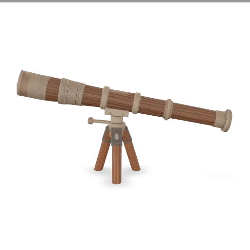 An ornate antique brass telescope on a wooden tripod stand, engraved decorative bands, adjustable eyepiece and polished lenses
