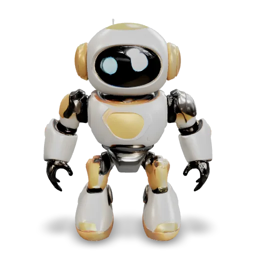a 3D model of a small companion robot with a spherical main body, two short cylindrical legs with rounded feet, no arms, a flat circular face screen showing expressive LED eyes, smooth plastic shell with panel lines, primary color white with soft gray accents, a thin glowing ring around the middle of the body, low-to-mid poly friendly design