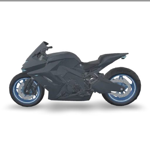 A futuristic sci-fi hover bike with sleek angular panels, glowing blue thrusters, exposed mechanical details, a leather seat and handlebar controls