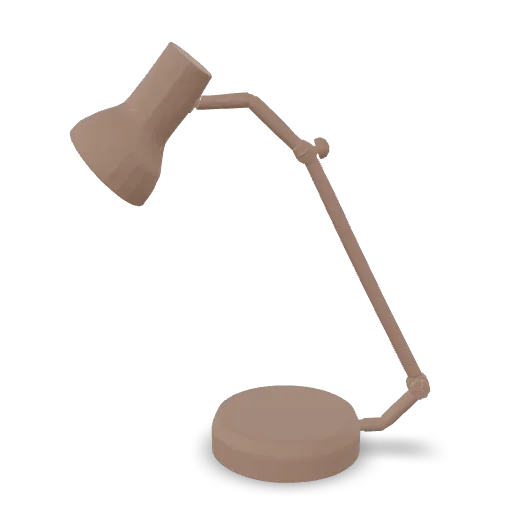 A stylized low-detail bronze desk lamp with a round base, curved neck, and conical shade, clean product design