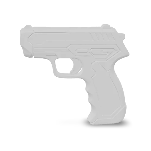 A compact sci-fi handheld scanner, matte black polymer body with brushed aluminum accents, subtle wear on corners, single object centered, game-ready prop, clean silhouette, no base, no environment.