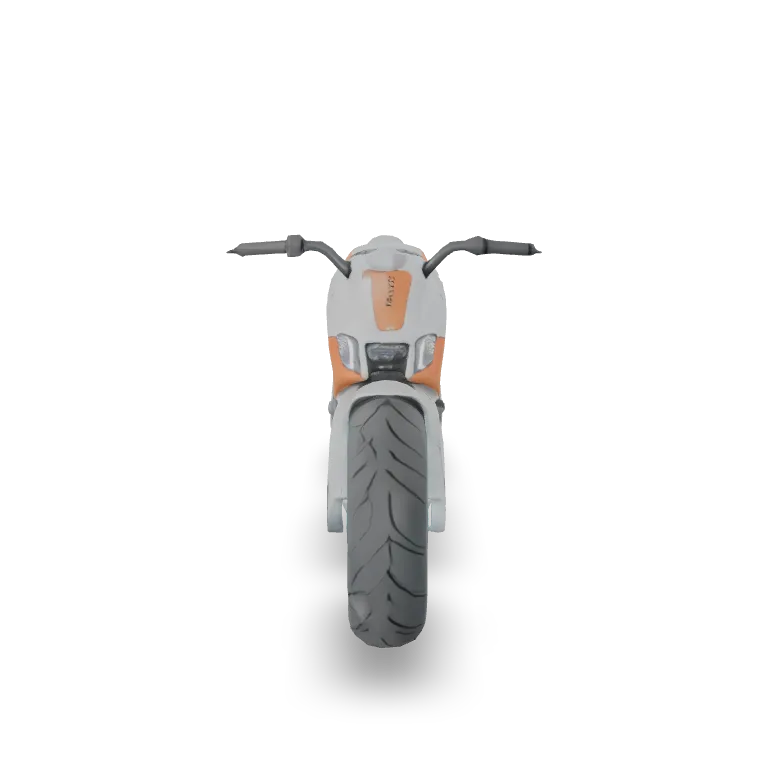A sleek sci-fi hover bike with glowing cyan thrusters, matte white and orange body panels, exposed mechanical details, high-detail hard-surface model